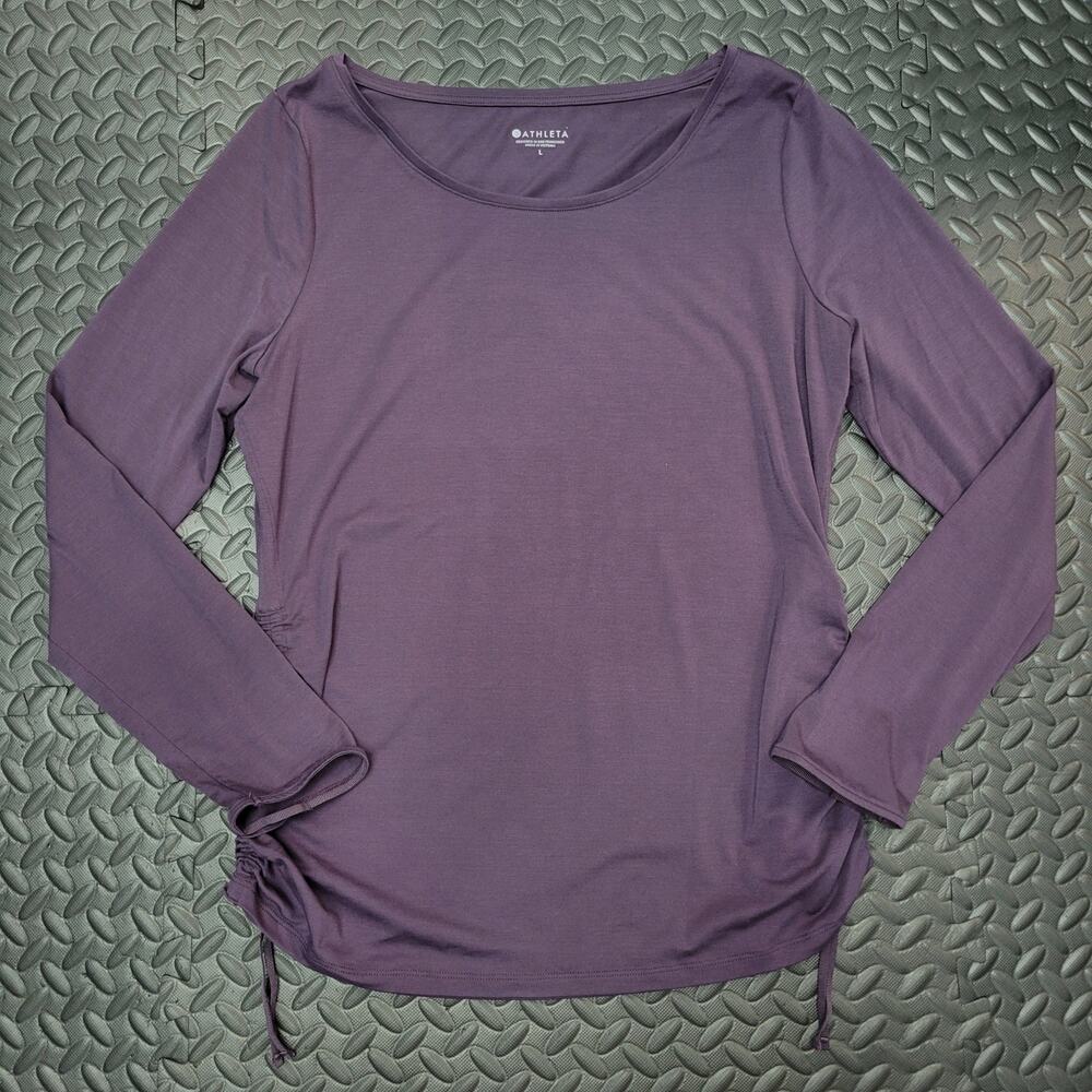 Athleta Ruched Side Long Sleeve Top Women's L Purple Yoga Running Workout Tee